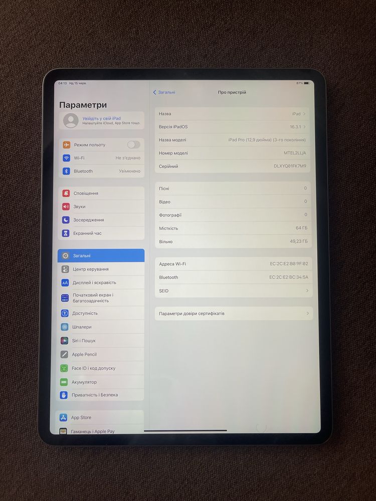 iPad Pro 12.9 3gen 64gb wi-fi