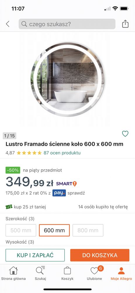 Lustro okrągłe Framado fi60 NOWE led