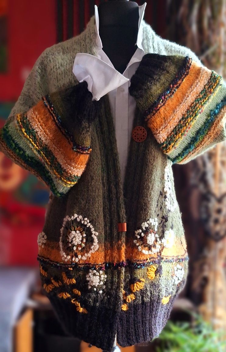 Sweter kardigan dmuchawce handmade rękodzieło