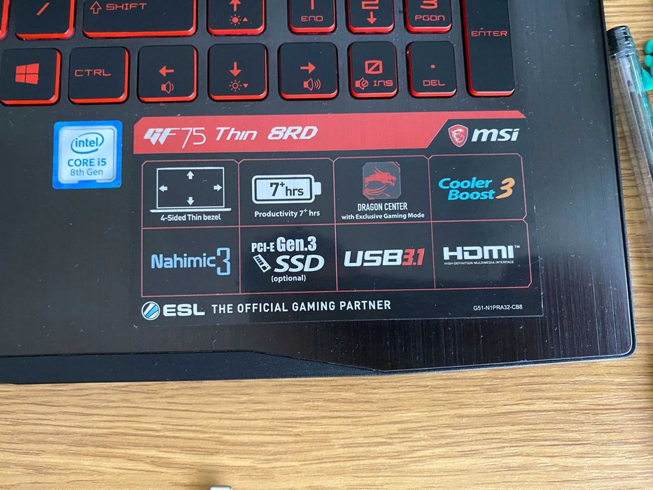 Laptop MSI gf75 thin 8RD 16RAM, 256 SSD Win 11 Home, 17,3 cali