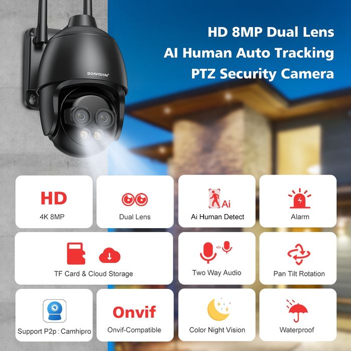 Камера 8мп Boavision ×10 зум відеонагляд видеонаблюдения
