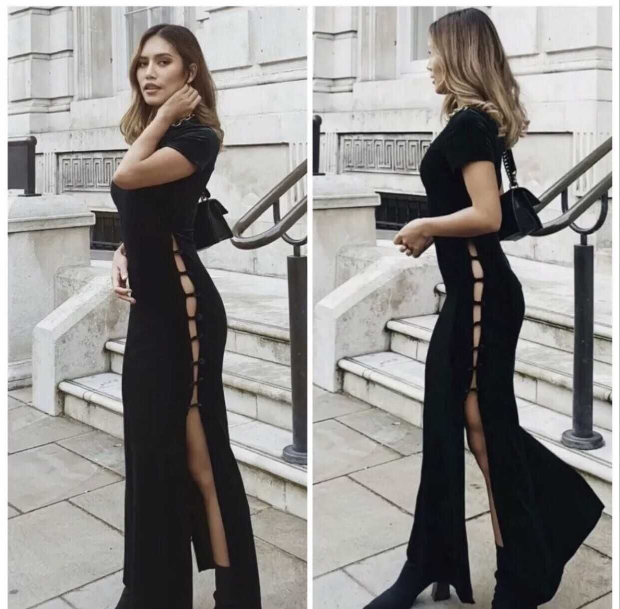 sukienka Zara xs s 34 36 butelkowa zieleń długa sukienka Zara xs s