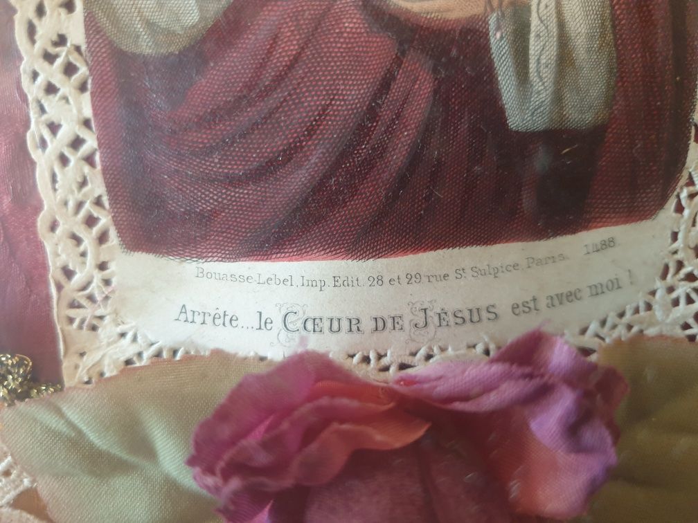 Magnifico registo com antiga pagela francesa Sagrado Coração Jesus