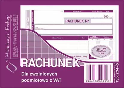 Rachunek A6 dla zwolnione z VATpoziom. MICHALCZYK i PROKOP druki