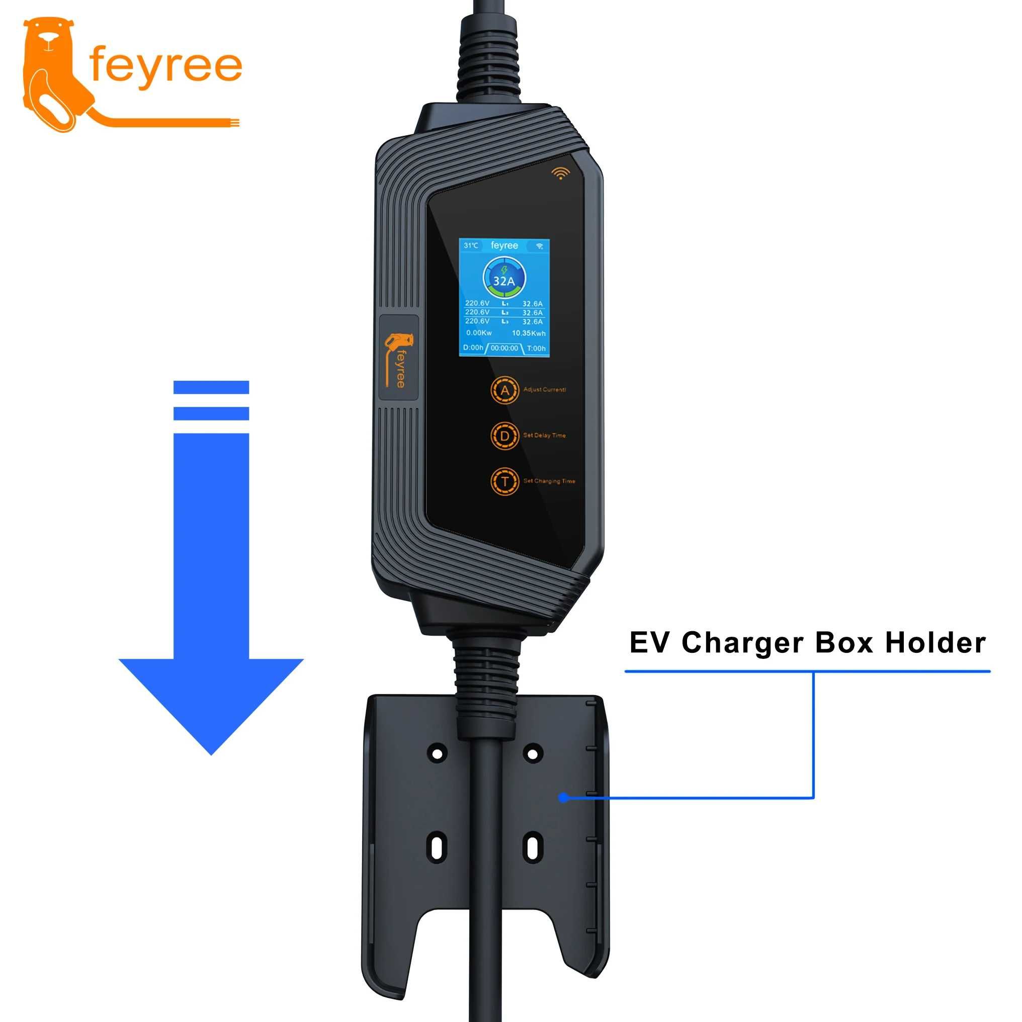 Зарядка для електромобіля FEYREE 22 кВт 32A 3-фазне Type2 / Wi-Fi
