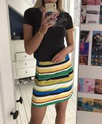 ZARA mini spódnica S trapezowa w paski kolorowa multi blogerska HIT
