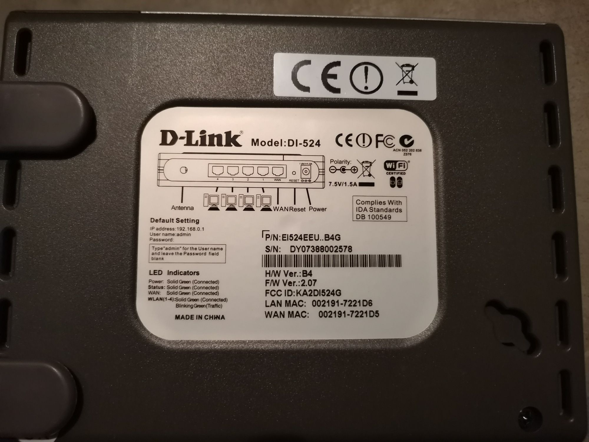 Router DLink DI-524 WI-FI LAN