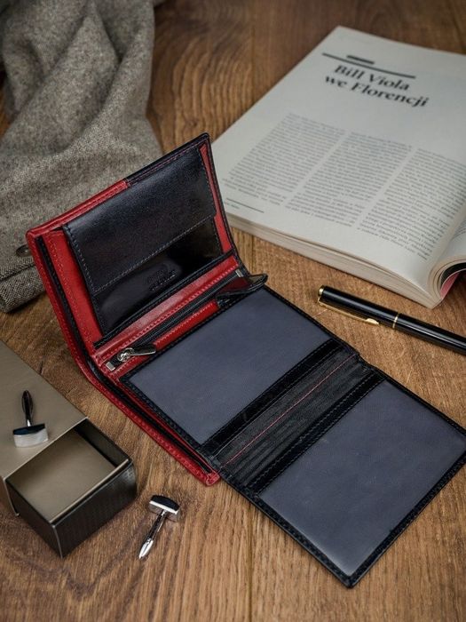 dwukolorowy portfel męski ze skóry naturalnej bez zapięcia - rovicky