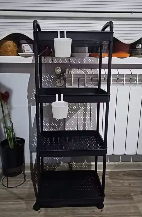 Пластиковий стелаж на 4 полиці, чорний