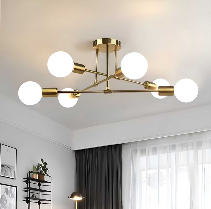 Lampa sufitowa wisząca żyrandol plafon złota 6 punktów gwint E27 loft