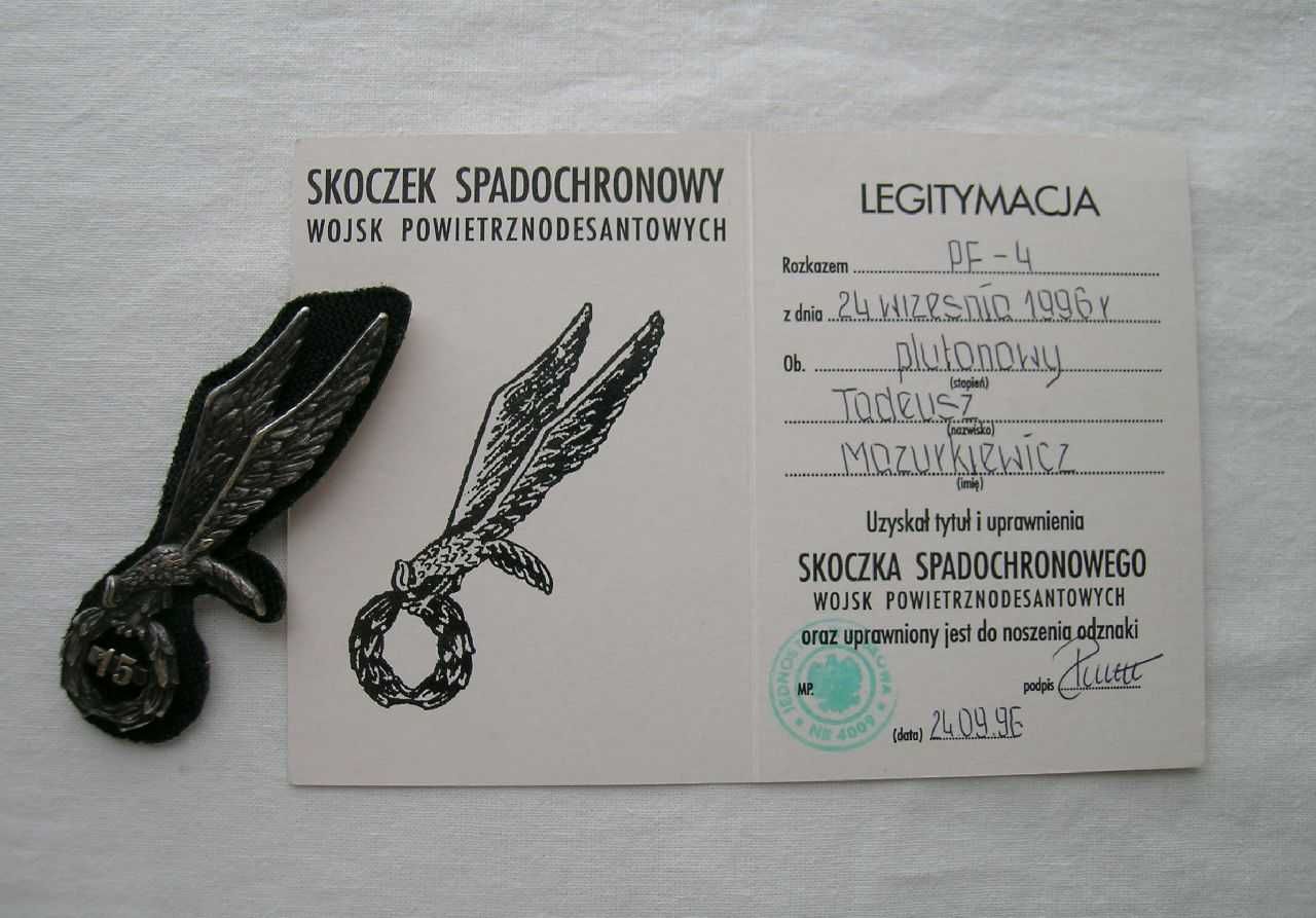 Legitymacja Skoczka Spadochronowego z odznaką (zestaw)
