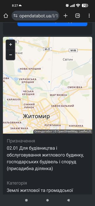 Земельна ділянка продам Житомир