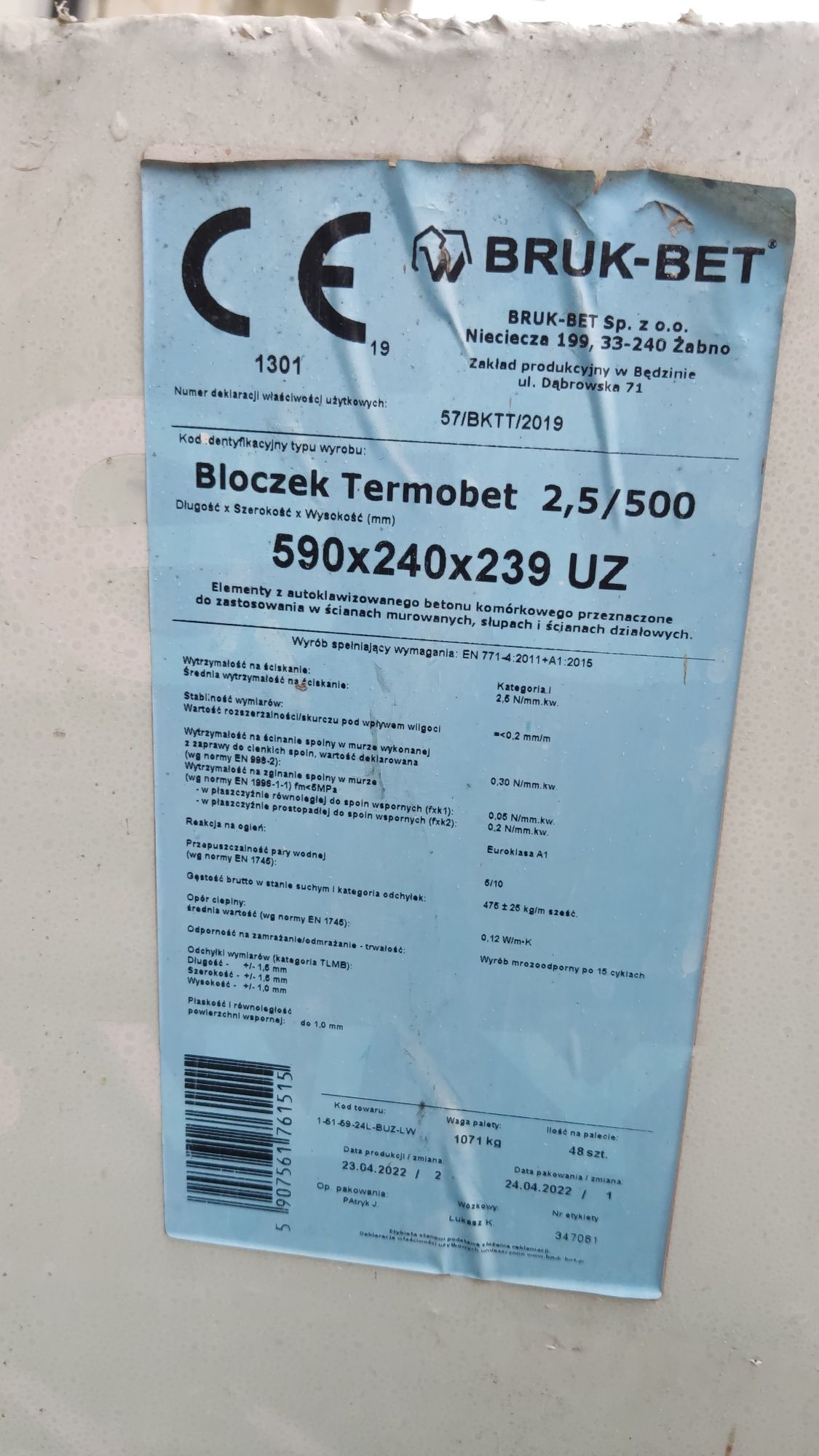 Bloczek - beton komórkowy Termobet kl. 500 59x24x24