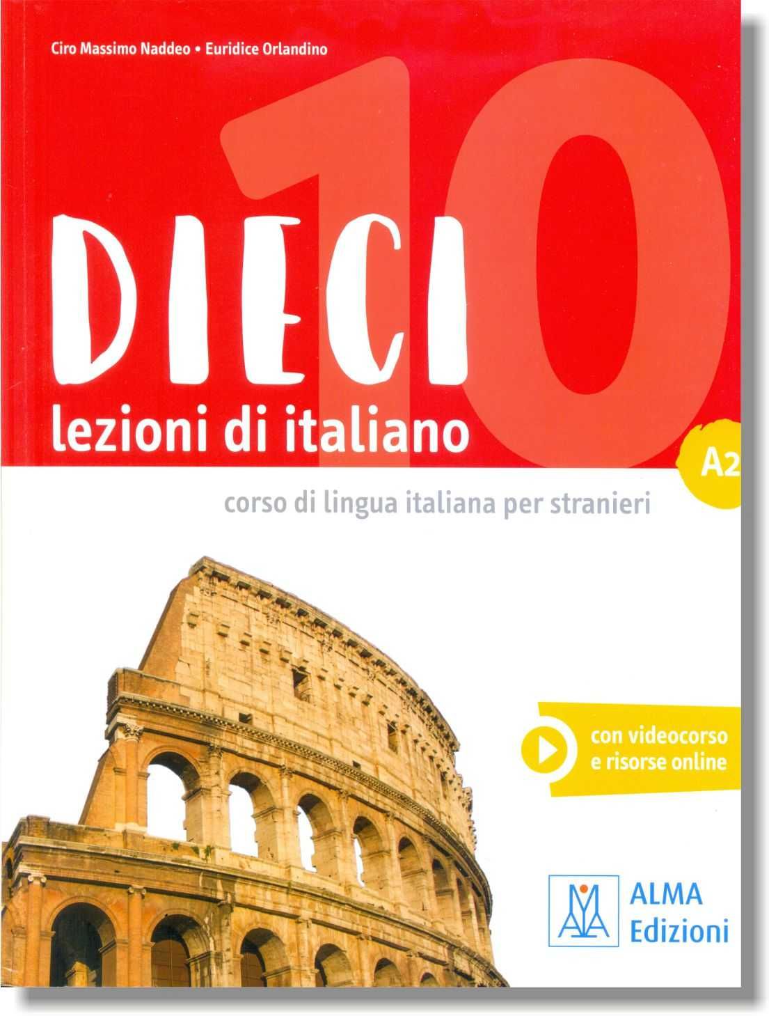 Цветные учебники итальянского языка DIECI A1 и A2