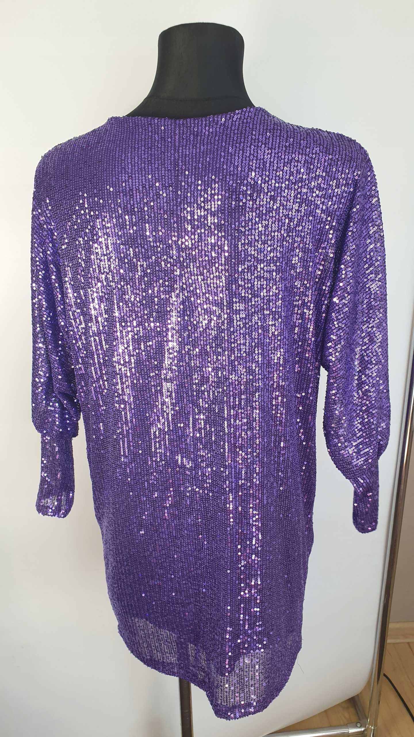 Elegancka Wizytowa Błyszcząca SUKIENKA w Cekiny roz xl /xxl fioletowa