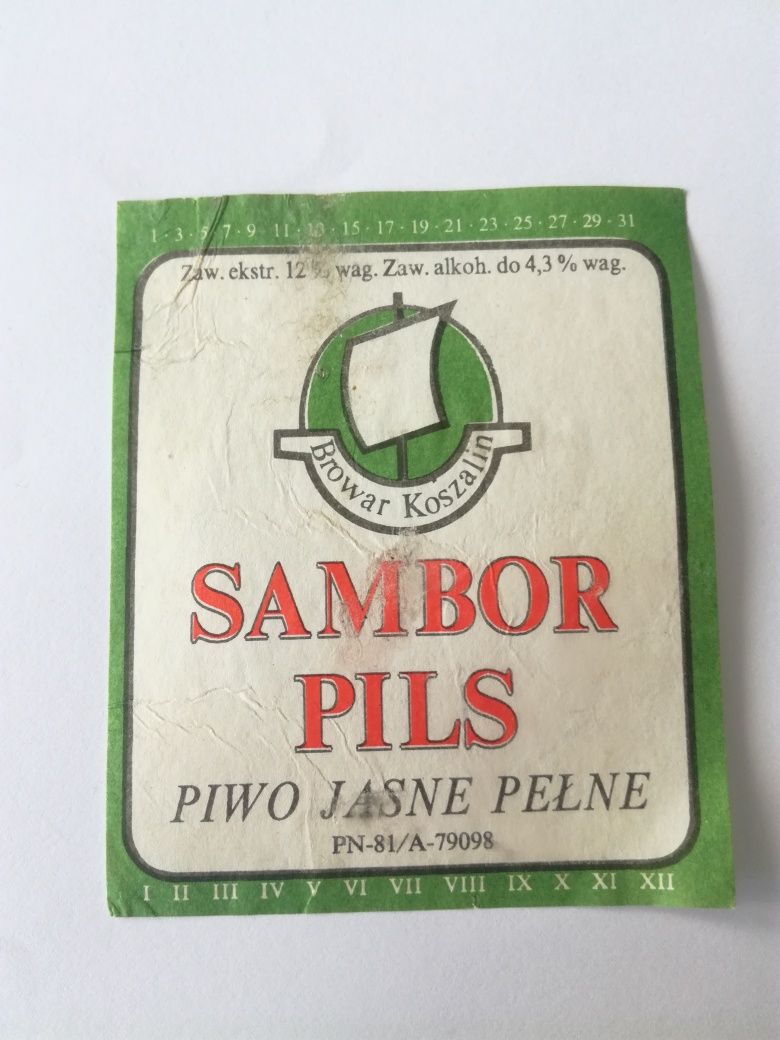 Stara etykieta piwna Browar Koszalin 1981 po piwie Sambor pils
