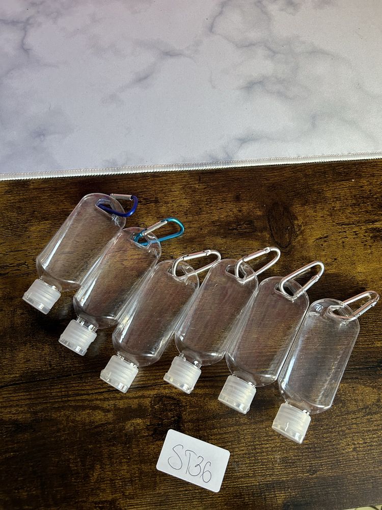 Zestaw 6 buteleczek butelki przezroczyste podróżne żel antybakteryjny