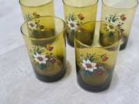 Stare szklanki PRL z motywem kwiatów 5 sztuk
