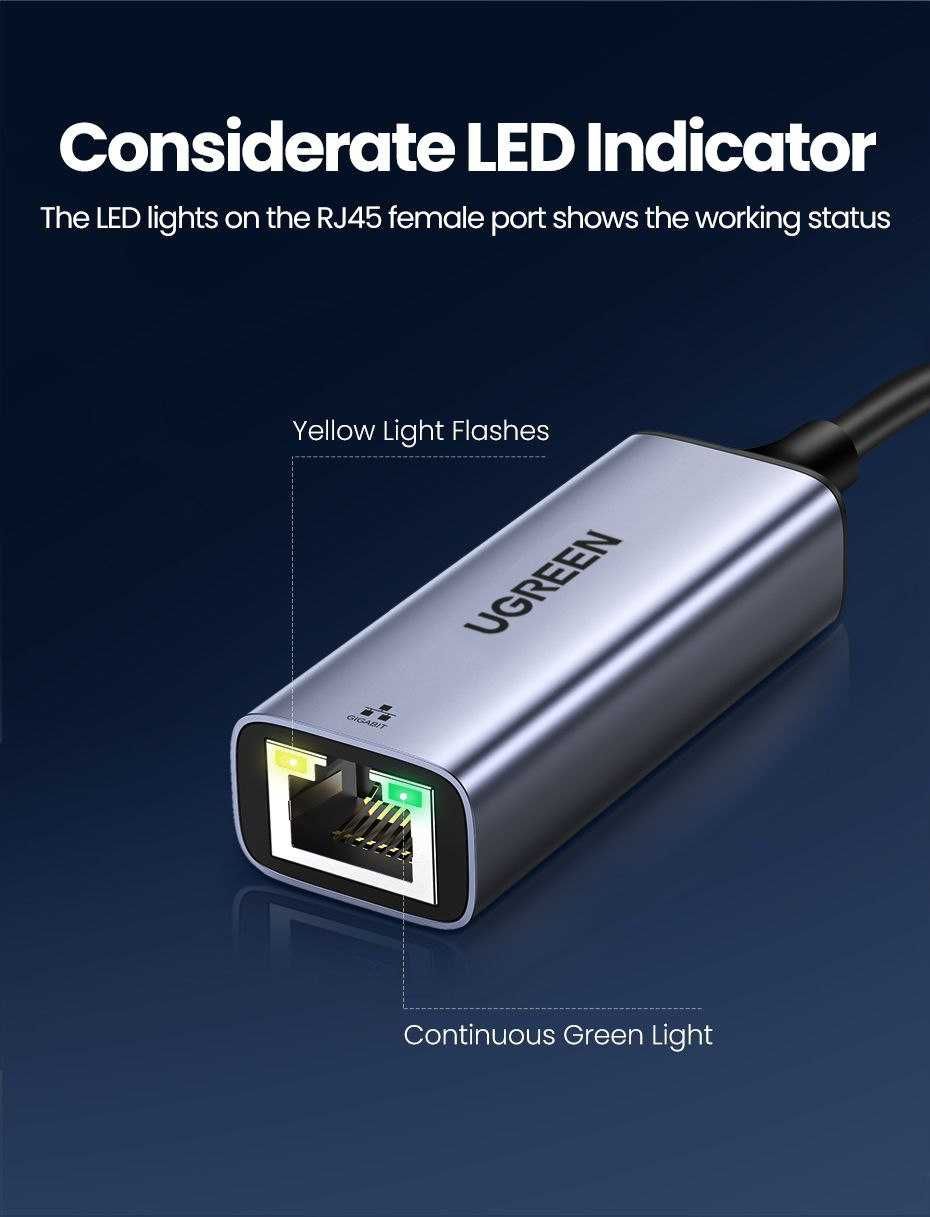 Ethernet адаптер Ugreen Type-C to Gigabit Ethernet RJ45 1000Mbps CM199