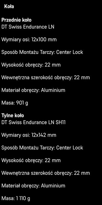 Koła DT Swiss Endurance, jak nowe