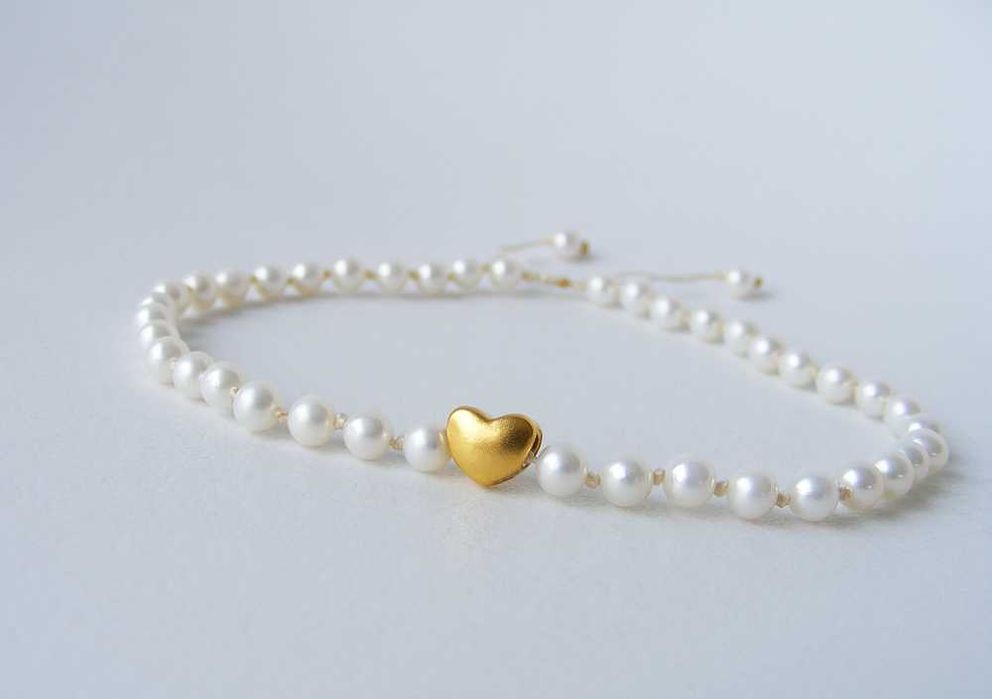 Bransoletka damska perły 24karatowe złoto serce nowa prezent Święta