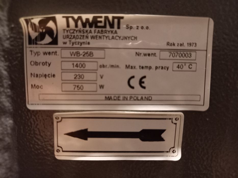 Wentylator bębnowy TYWENT WB-25B EPM motor&pump YY8024+układ kpl. nowy