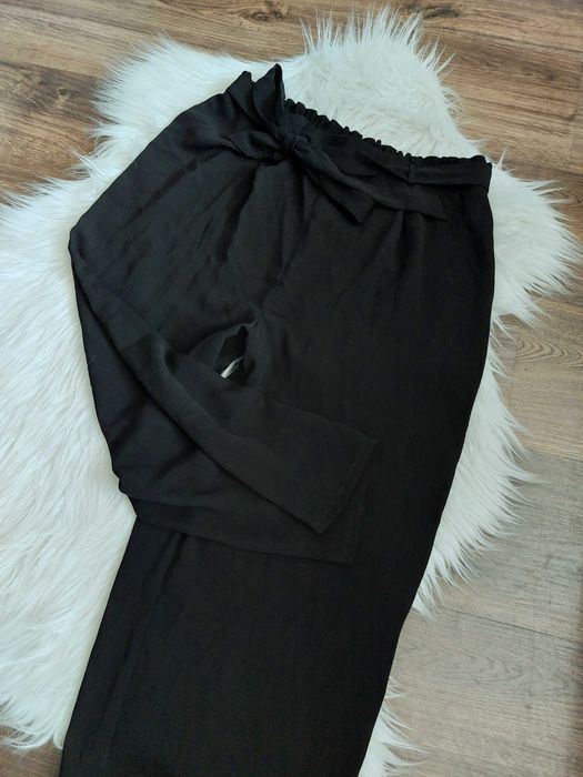 Primark spodnie kuloty czarne pasek l xl 2xl rybaczki flare szerokie