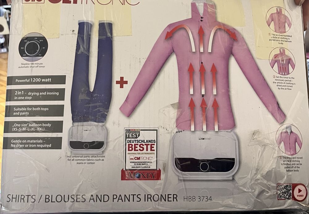Парова система для прасування та сушіння Clatronic HBB 3734 — 2 в 1!