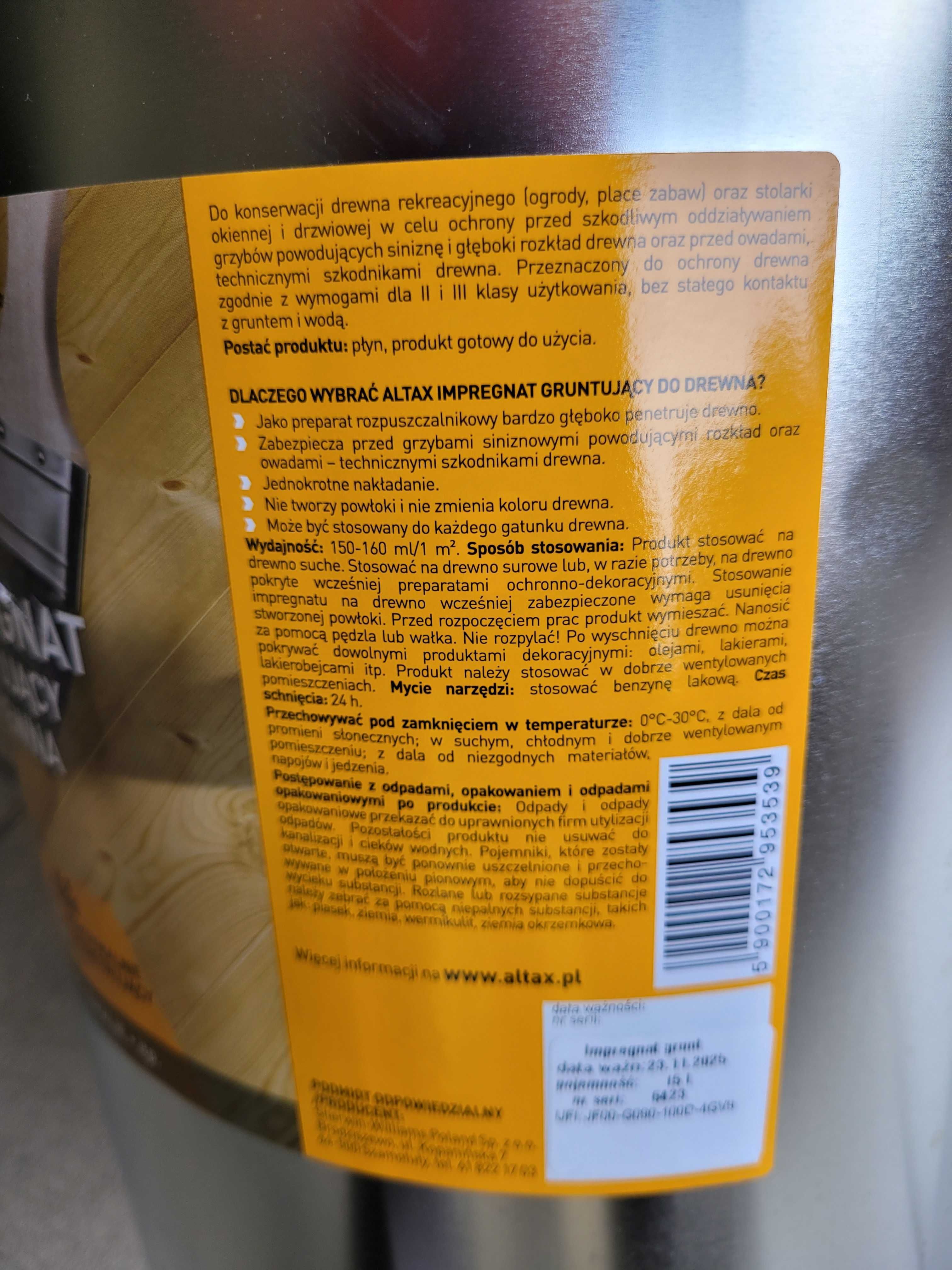 ALTAX impregnat gruntujący do drewna 15 LITRÓW