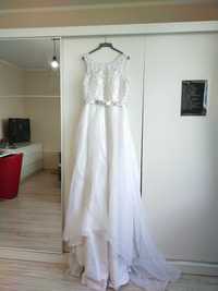 Suknia ślubna z dekoltem V i odkrytymi plecami, rozmiar L
