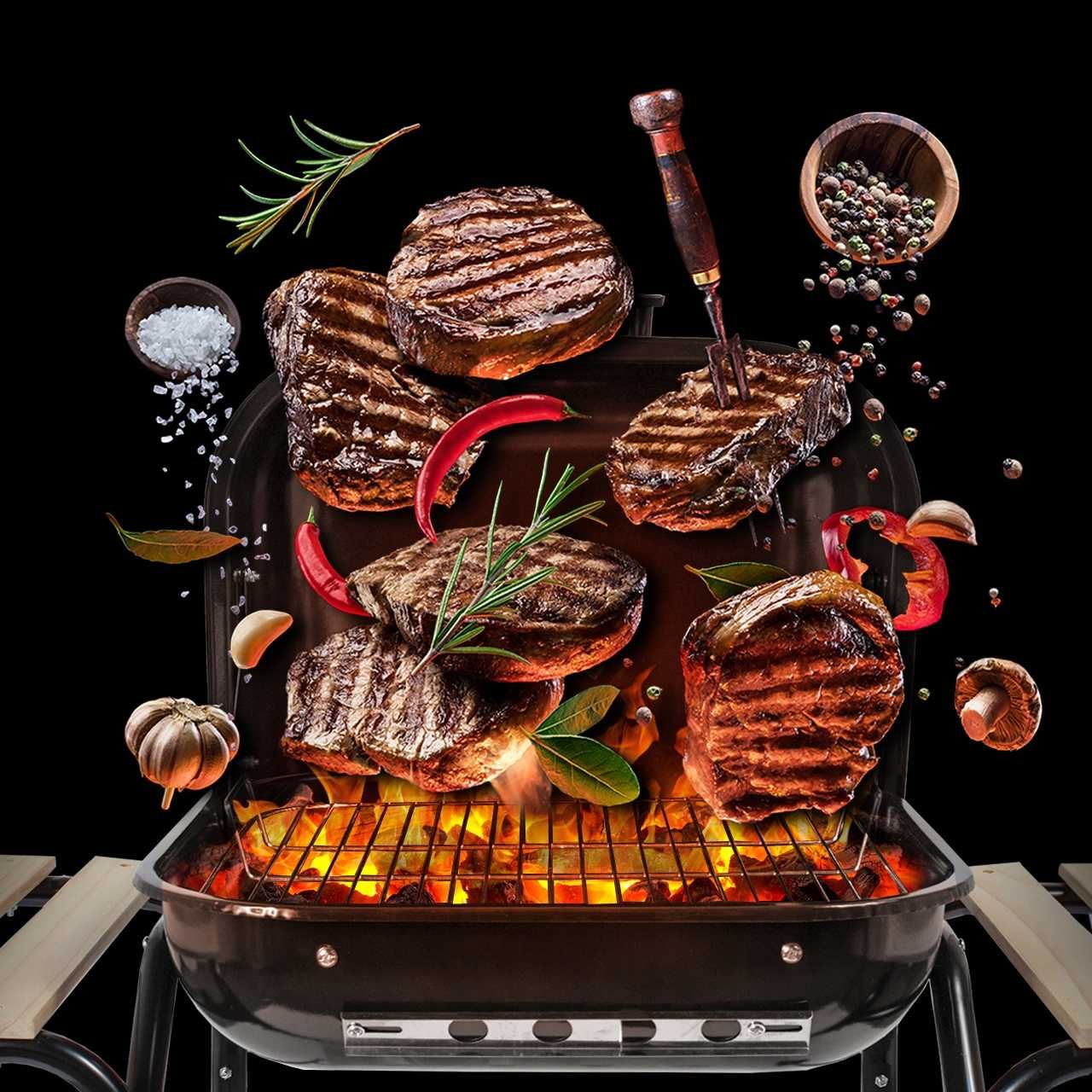 Grill węglowy z pokrywą ogrodowy duży ruszt półki kółka dmuchawa
