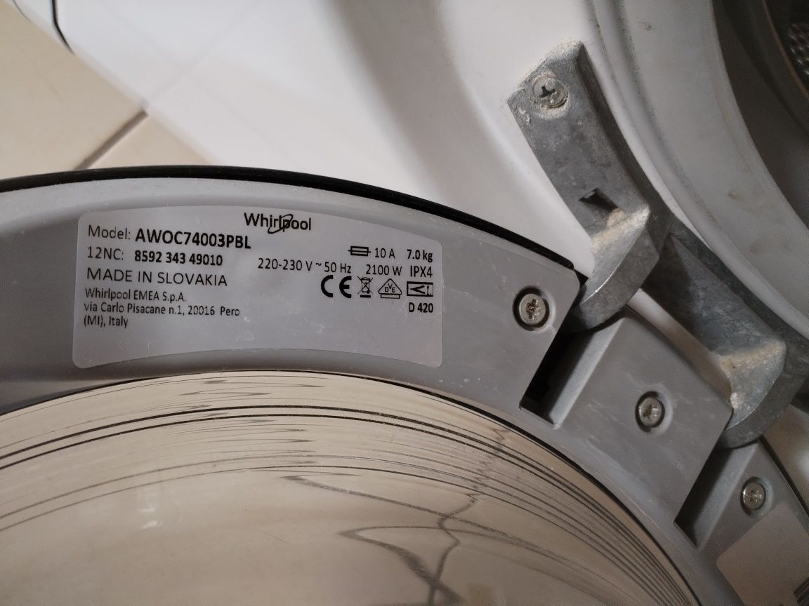 Pilne. Pralka Whirlpool 7kg wsadu, biała, A+++