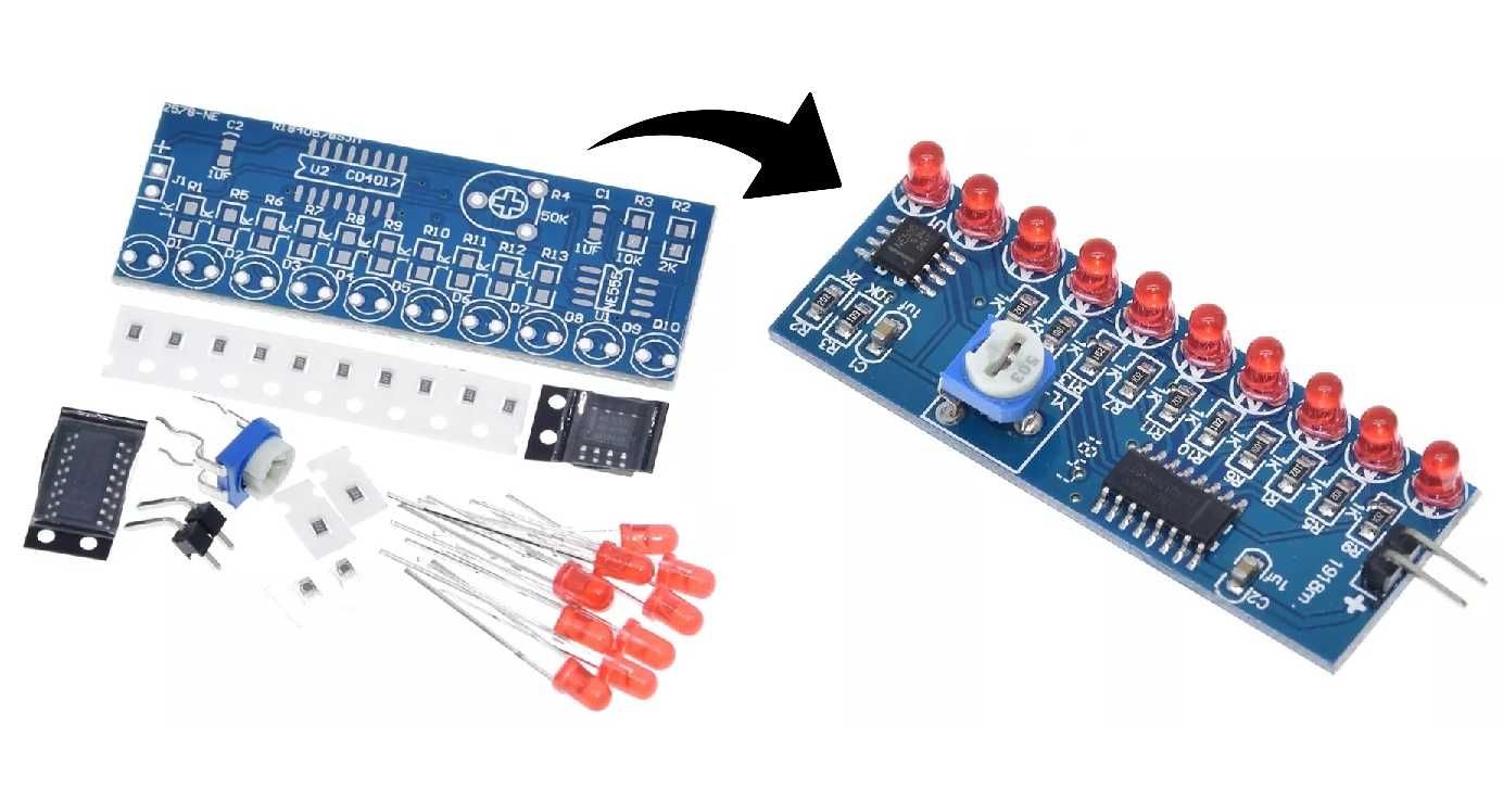 LED Chaser, przepływ światła NE555 + CD4017 DIY do lutowania Arduino