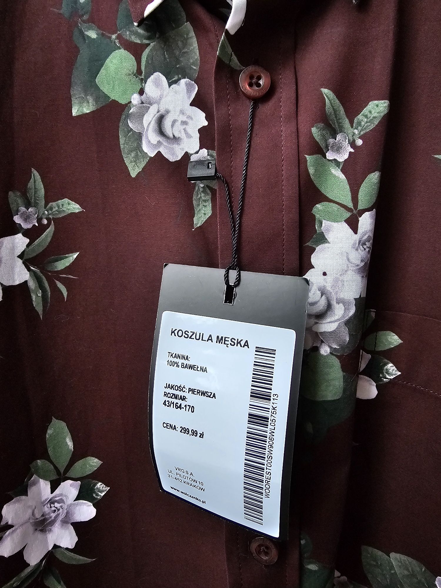 Koszula męska burgundowa wzorzysta w kwiaty Wólczanka nowa z metką 43