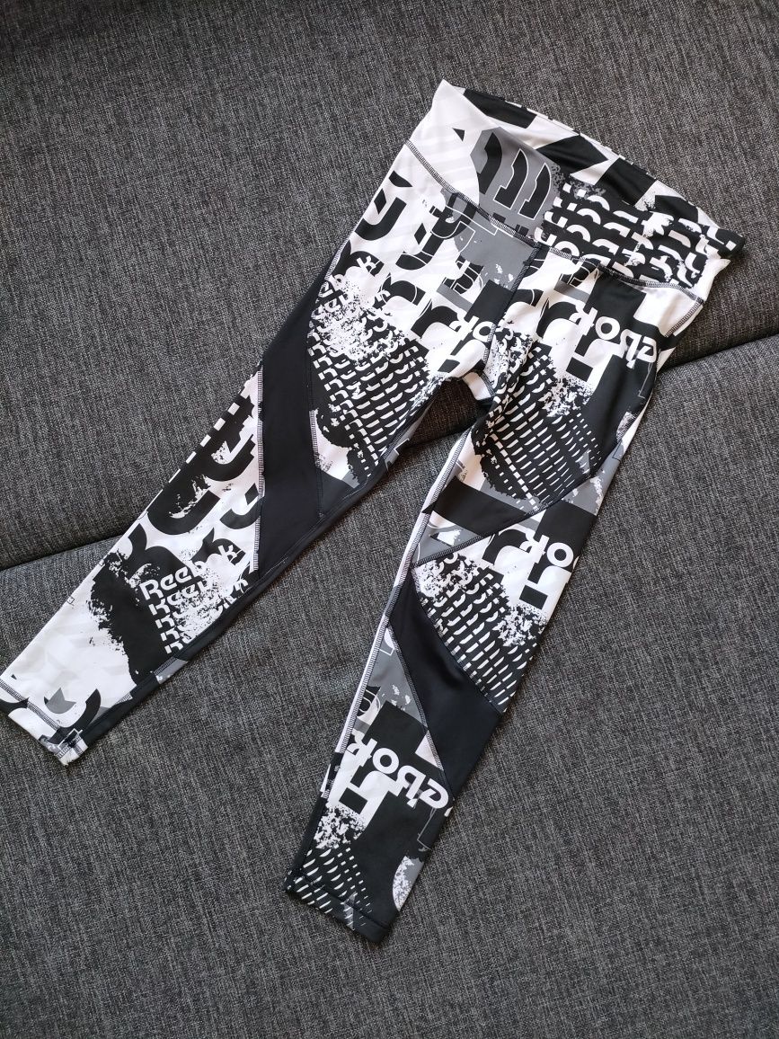 NOWE legginsy Reebok damskie czarne białe L-XL