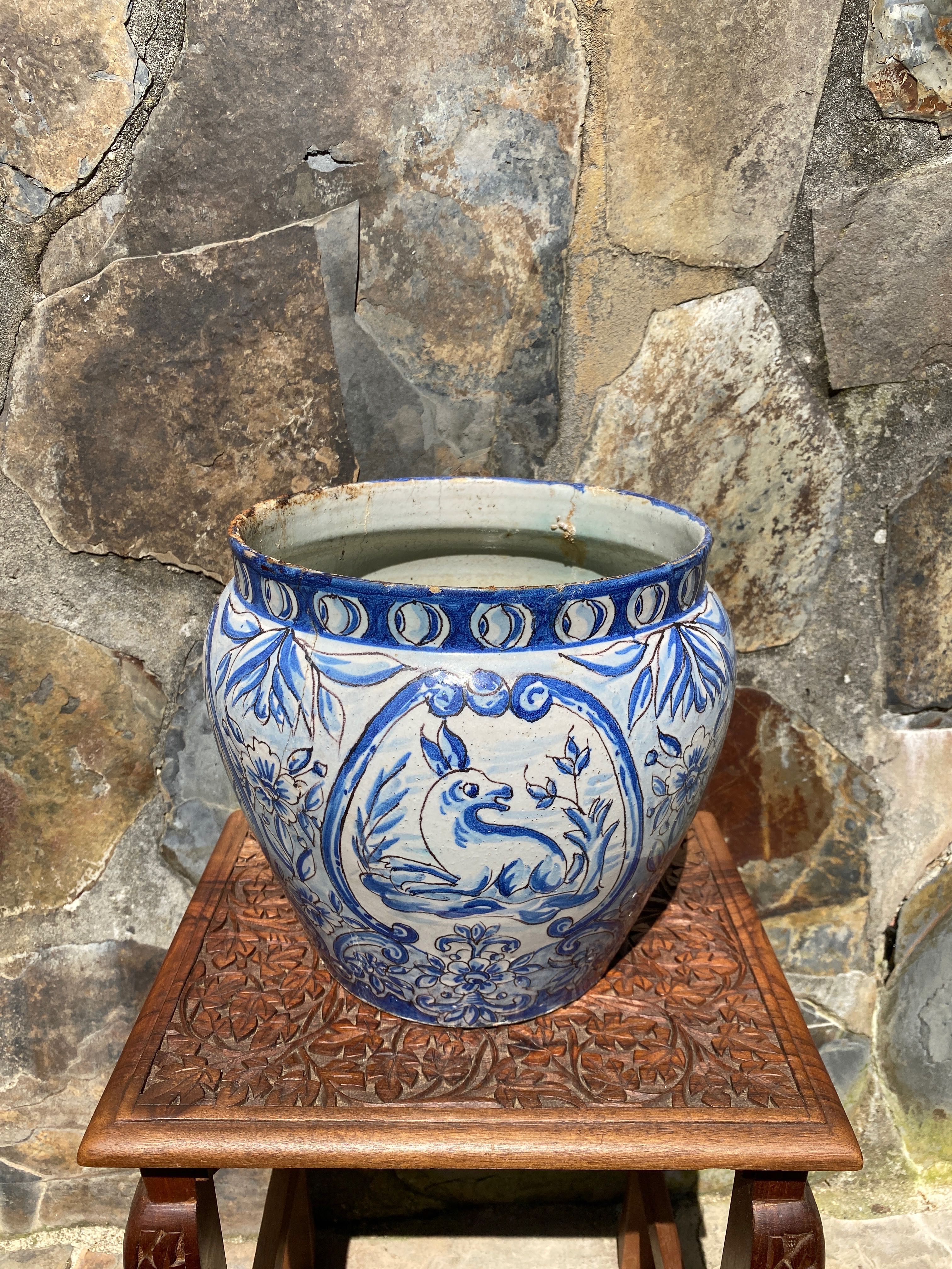Vaso Cachepot Faiança Portuguesa St’ Anna Séc XIX 24 cm