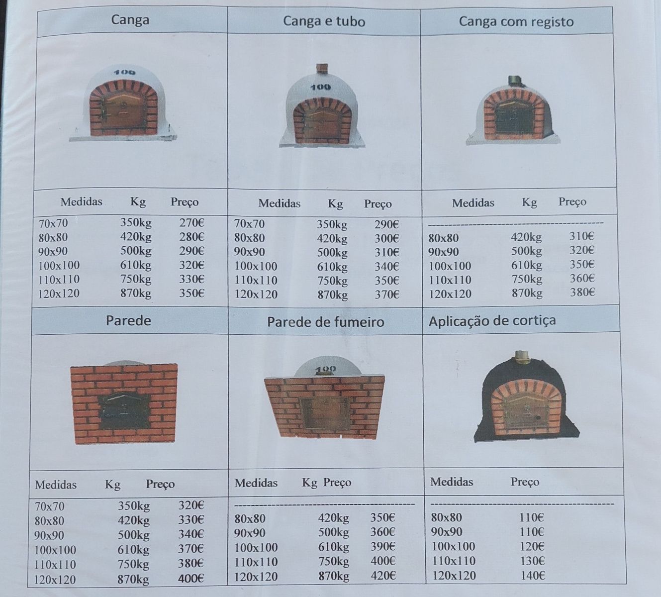 FORNO A Lenha  - Tabela de preços na ultima foto