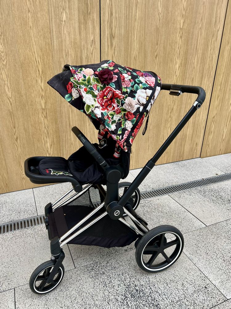 Wózek Cybex e-Priam Spring Blossom Dark 3w1 – stan bardzo dobry
