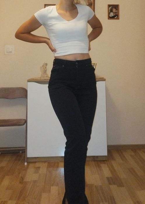 czarne spodnie jeansowe z wysokim stanem reserved s