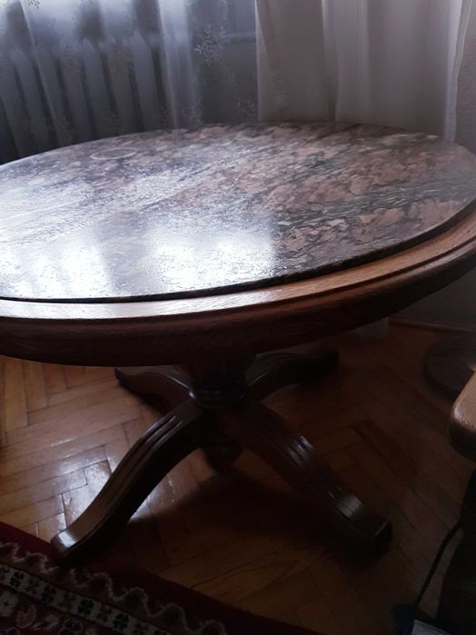 Ława z litego drewna dębowego z blatem marmurowym