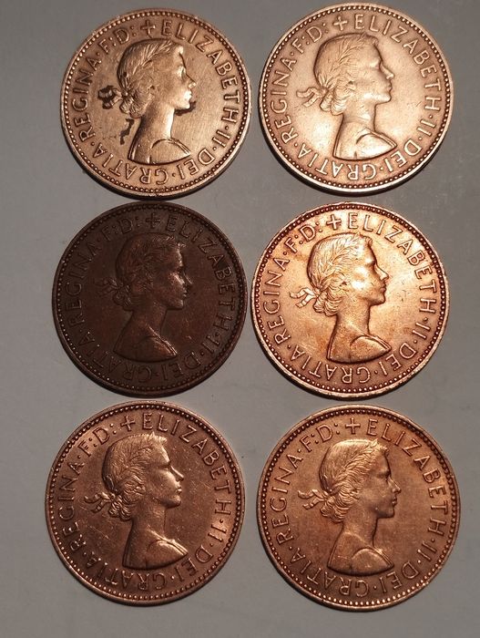 Moedas de 1/2 Penny Inglaterra de 1912 a 1966