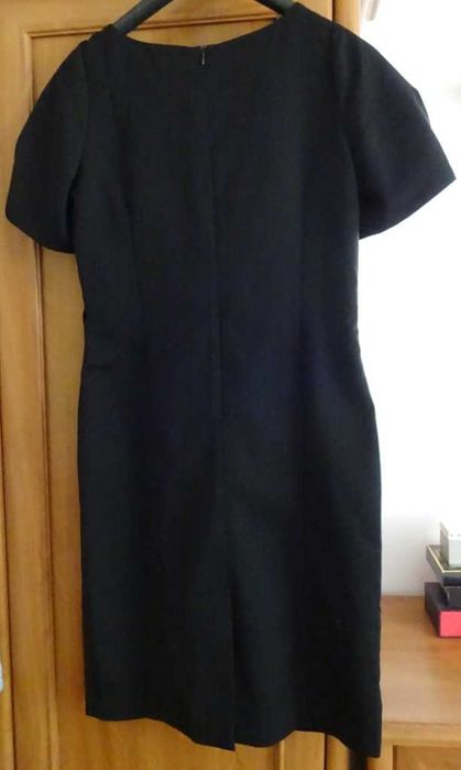 Sukienka Czarna Krótki Rękaw Elegancka Proste Cięcia, Zamek, Podszewka