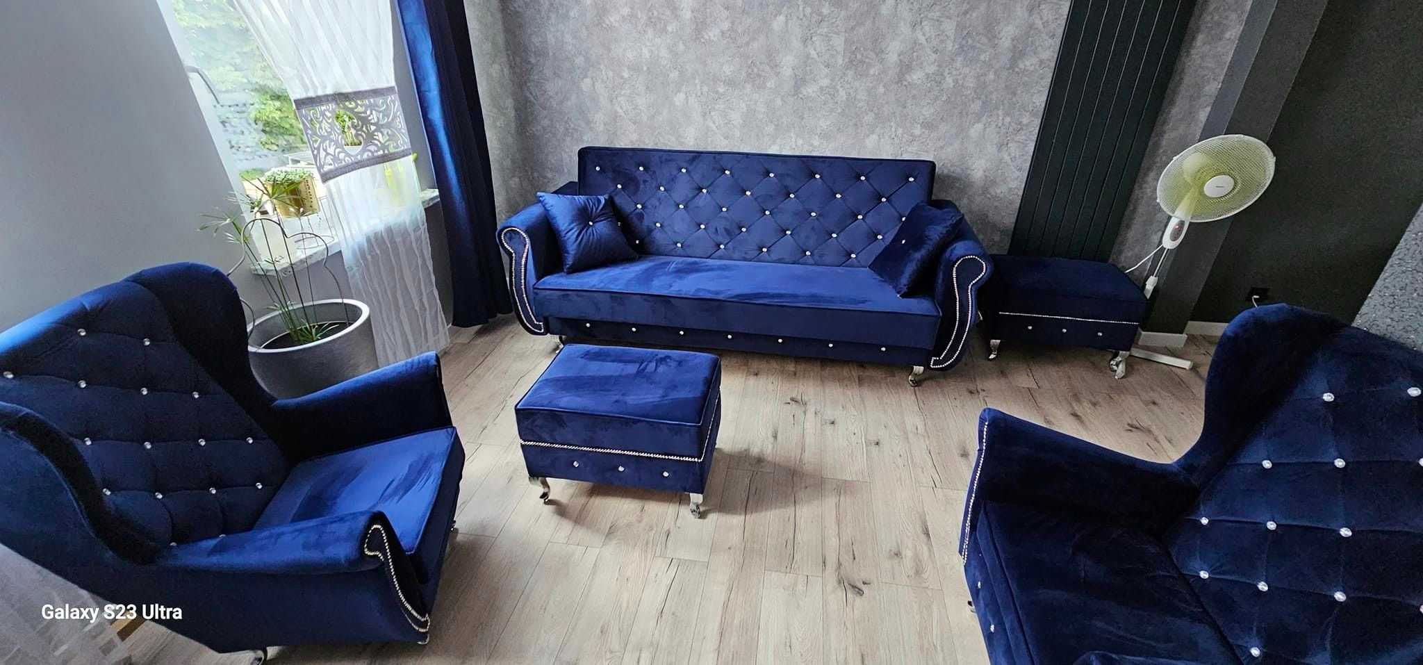 zestaw CHESTERFIELD kanapa sofa rozkładana z fotelami uszak 3+1+1 pik