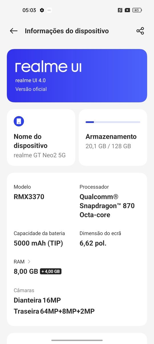 Smartphone Realme GT Neo2 5G (Como novo)