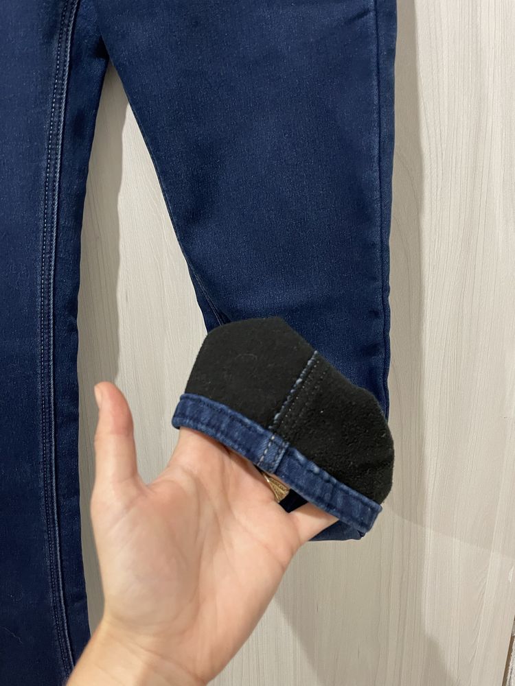 Spodnie jeansowe dżinsy z wysokim stanem ocieplane XL r 32