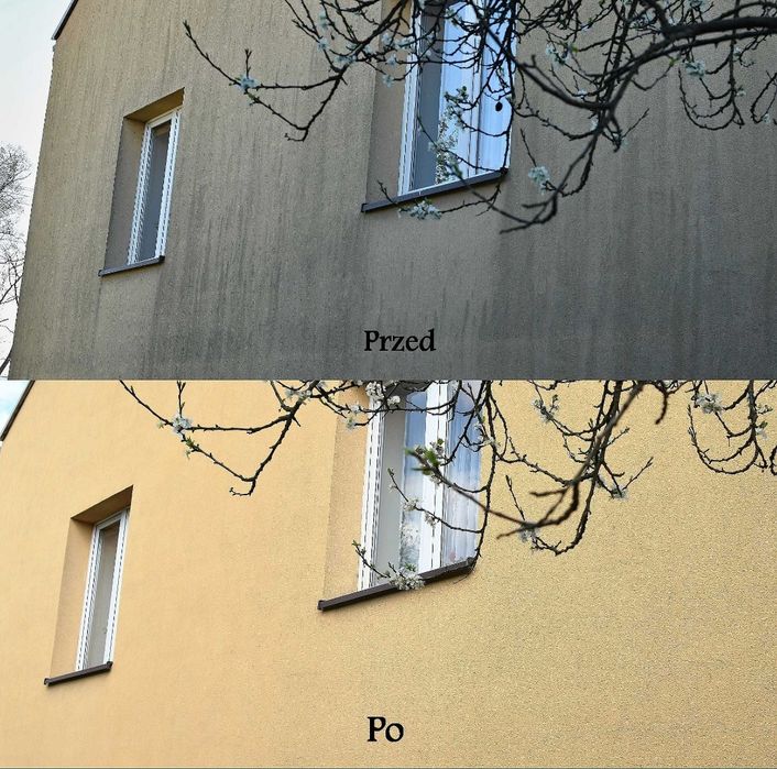 Mycie, malowanie elewacji,  tynki natryskowe