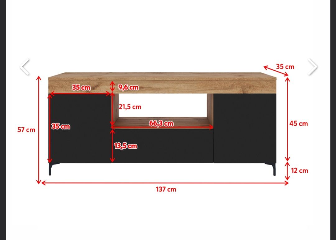 Szafka RTV dąb Lancaster czarny mat półki 137 cm