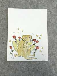 Kartka okolicznościowa pies psiara golden retriever urodziny kwiaty