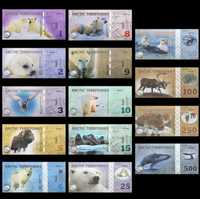 Banknoty dolary polarne, Arktyka Grenlandia 14szt komplet nowy banknot