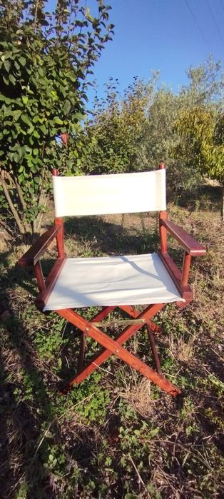 2 cadeiras de realizados de madeira e tecido